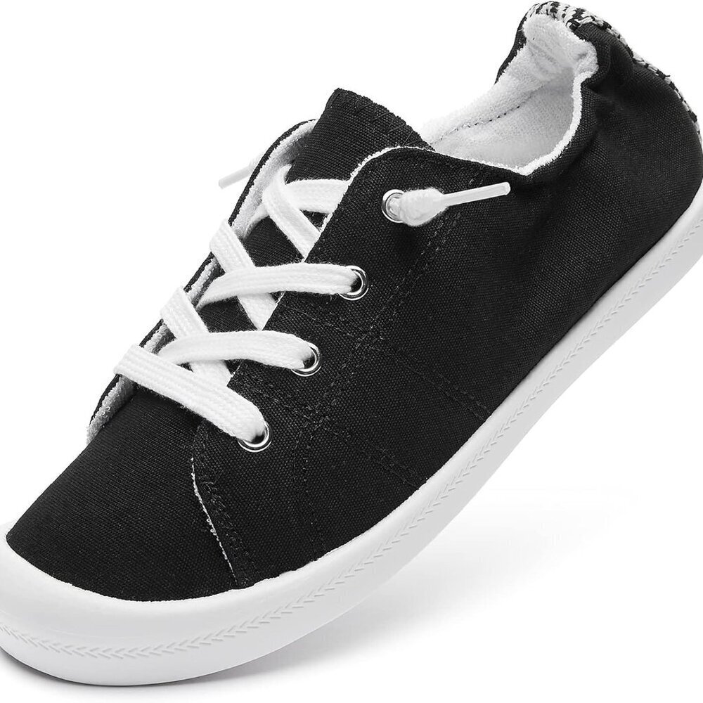 Womens Canvas Slip On Shoes White Black Lightweight Comfort Sneakers